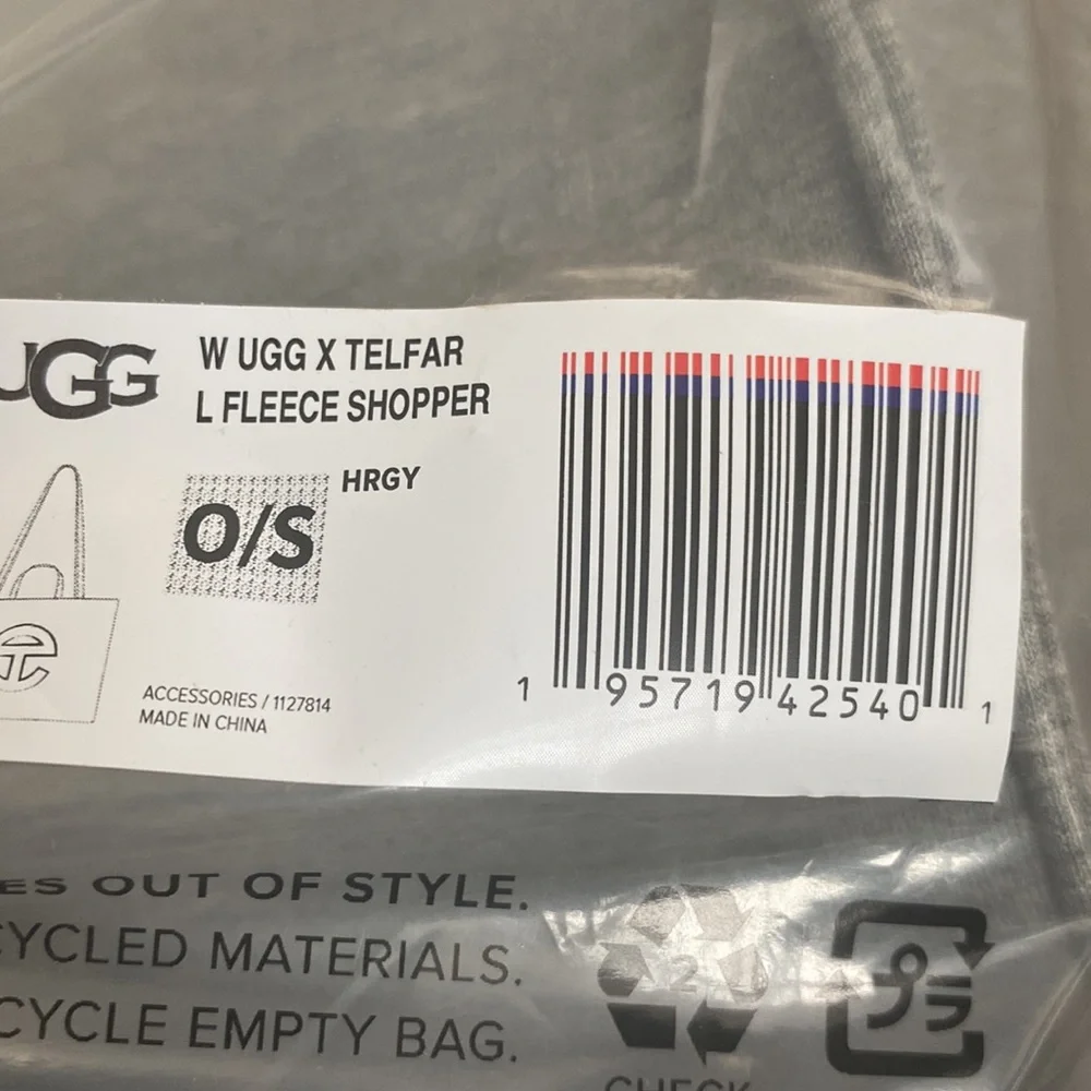 UGG x Telfar Large Fleece Shopper Tote- Grey (Luxury Travel Bag ) - Picture 8 of 8